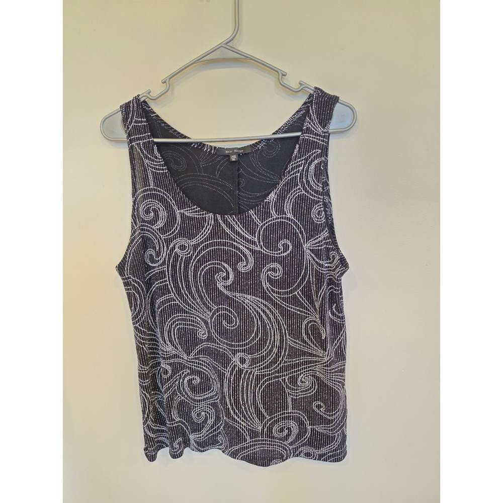 Blu Sage Sequin Tank Top XL Y2K Glitter Swirl Party Top Made‎ USA